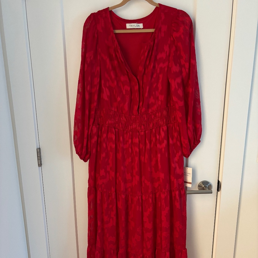 Taylor Tiered Maxi Sheer Red Dress Size 12 NWT!!!